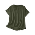 thumbnail image 3 of Ticikt Women's Casual Blouse, Summer Loose Solid Color V-Neck Short Sleeve Tunic Shirt,Green,M, 3 of 4