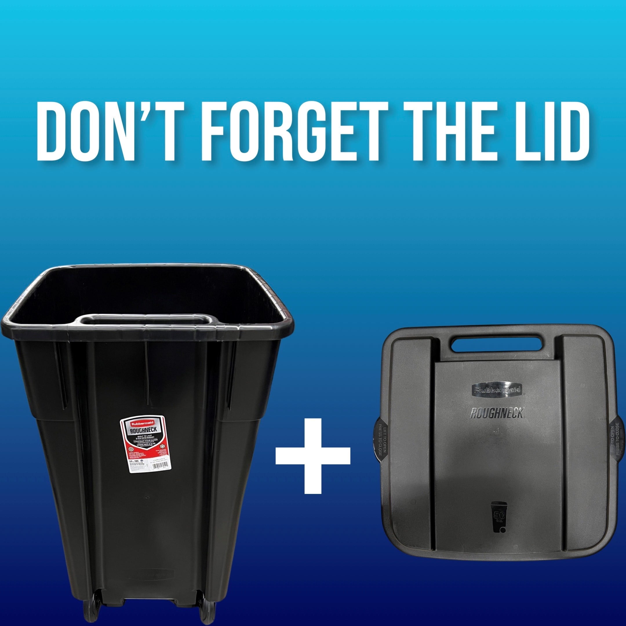 Rubbermaid Roughneck Heavy-Duty Wheeled Trash Can with Lid, 34-Gallon,  Black, for Outdoor Use