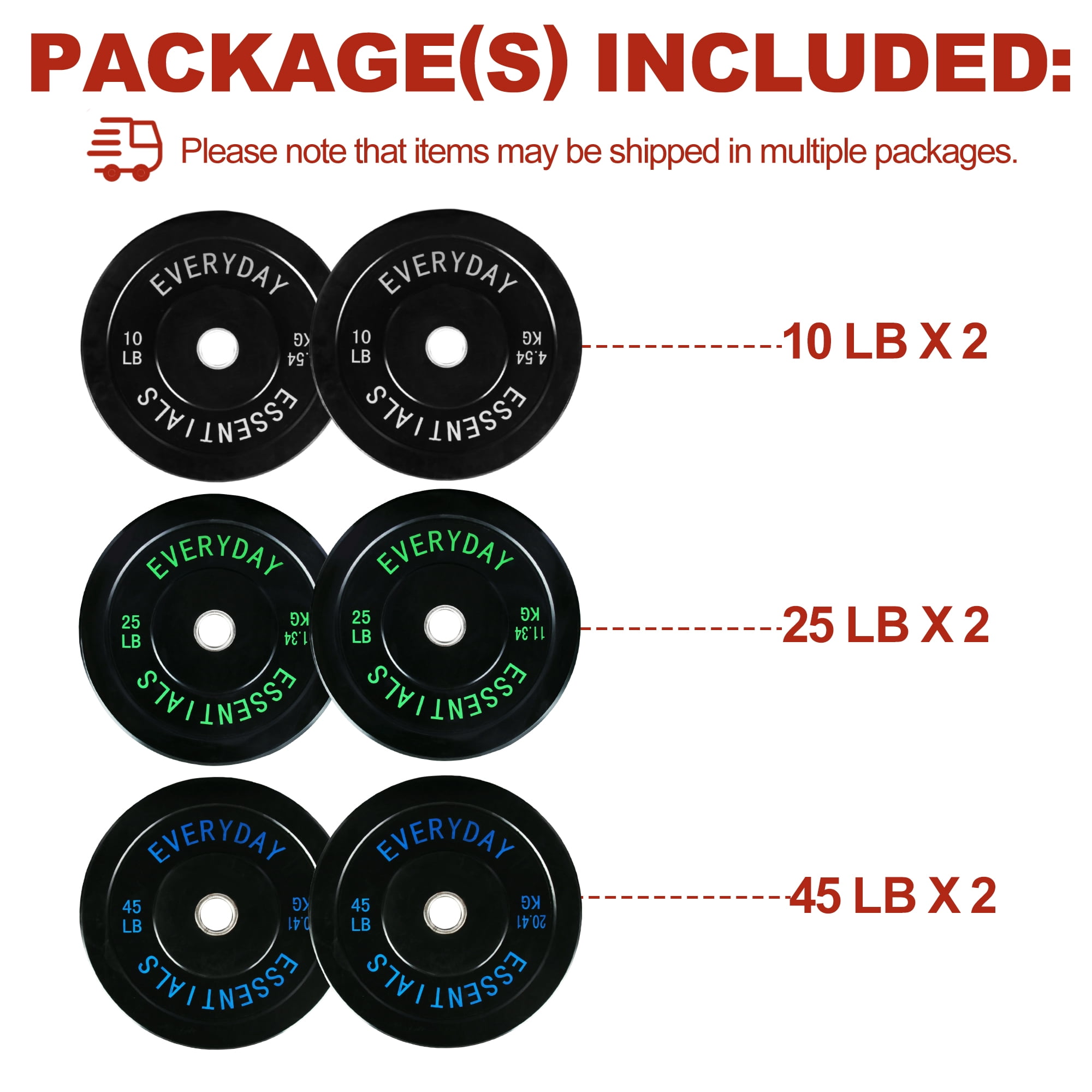 FlexWave Bumper Weight Plates Set, 160 lb Total, Black, Olympic 2-Inch Hole
