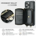 thumbnail image 4 of for iPhone 13 Pro Max Case Wallet, Crossbody Zipper Purse Handbag with RFID Blocking Card Slots Kickstand, Detachable Shoulder Lanyard Flip Style PU Leather Shockproof Case,Black, 4 of 9