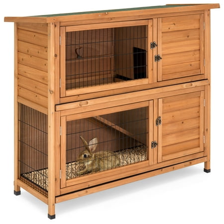 Best Choice Products 48x41in 2-Story Outdoor Wooden Pet Rabbit Hutch Animal (Best Flooring For Rabbit Cage)