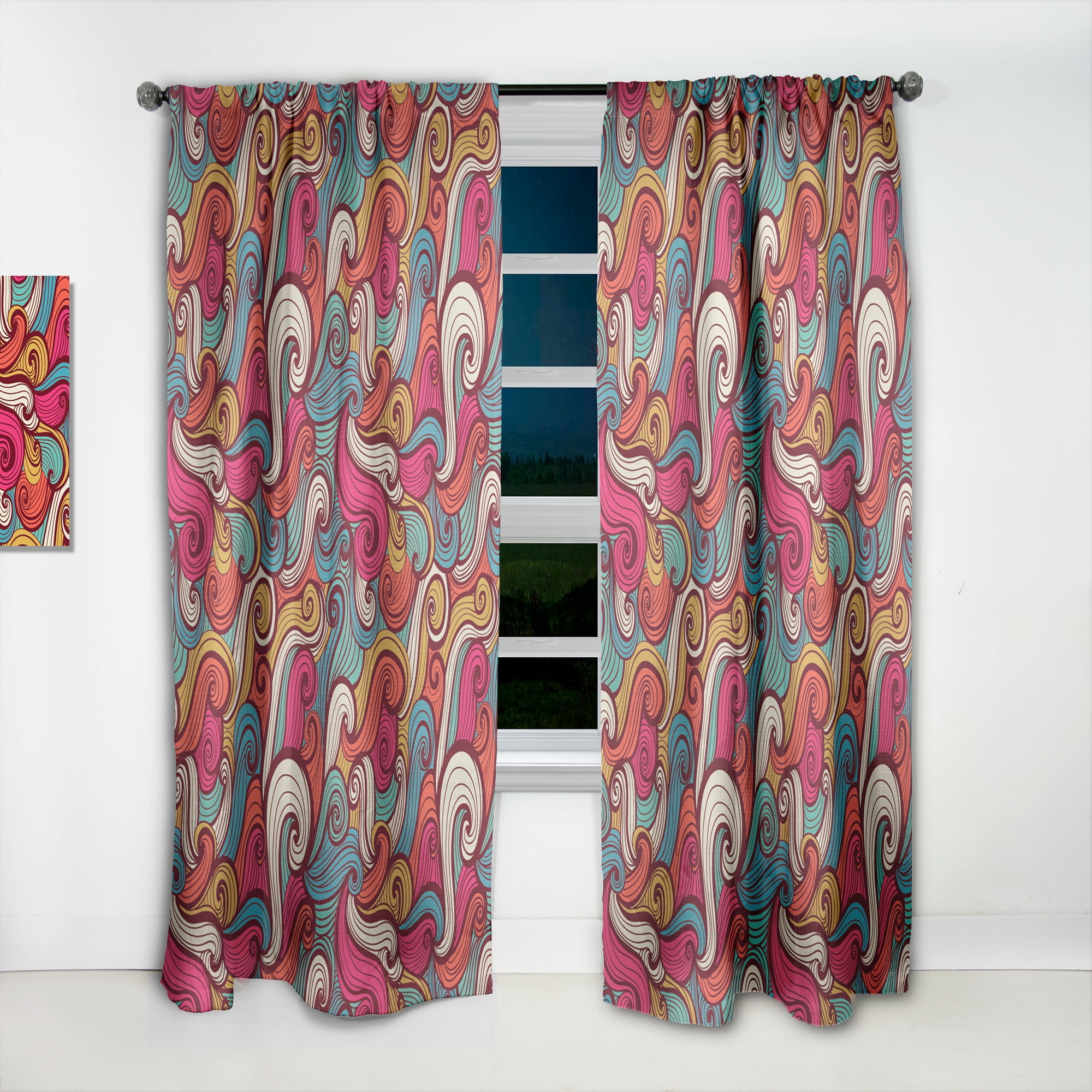 Designart 'Color Pattern Waves' Nautical & Coastal Curtain Panel