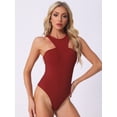 thumbnail image 4 of DARING DIVA Sleeveless Asymmetrical Halter Neck Tank Top Bodysuit XL Burgundy, 4 of 5