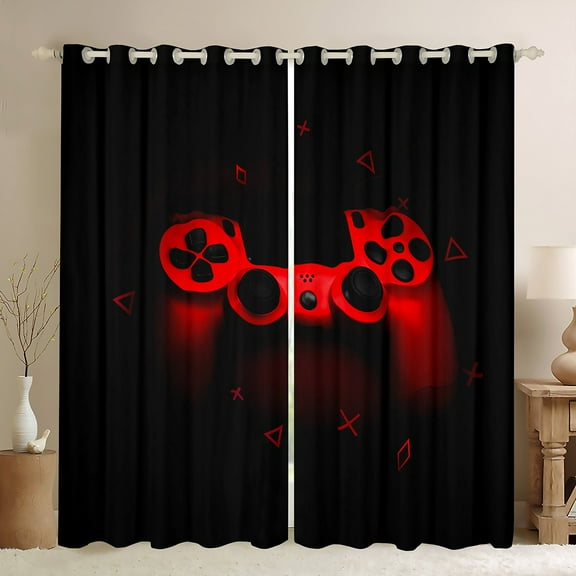 Games Room Darkening Curtain Red Gaming Console Window Curtain For Bedroom Video Game Gamepad Window Curtain Teens Hipster Gamer Game Controller Not Blackout Drapes,38"Wx54"L