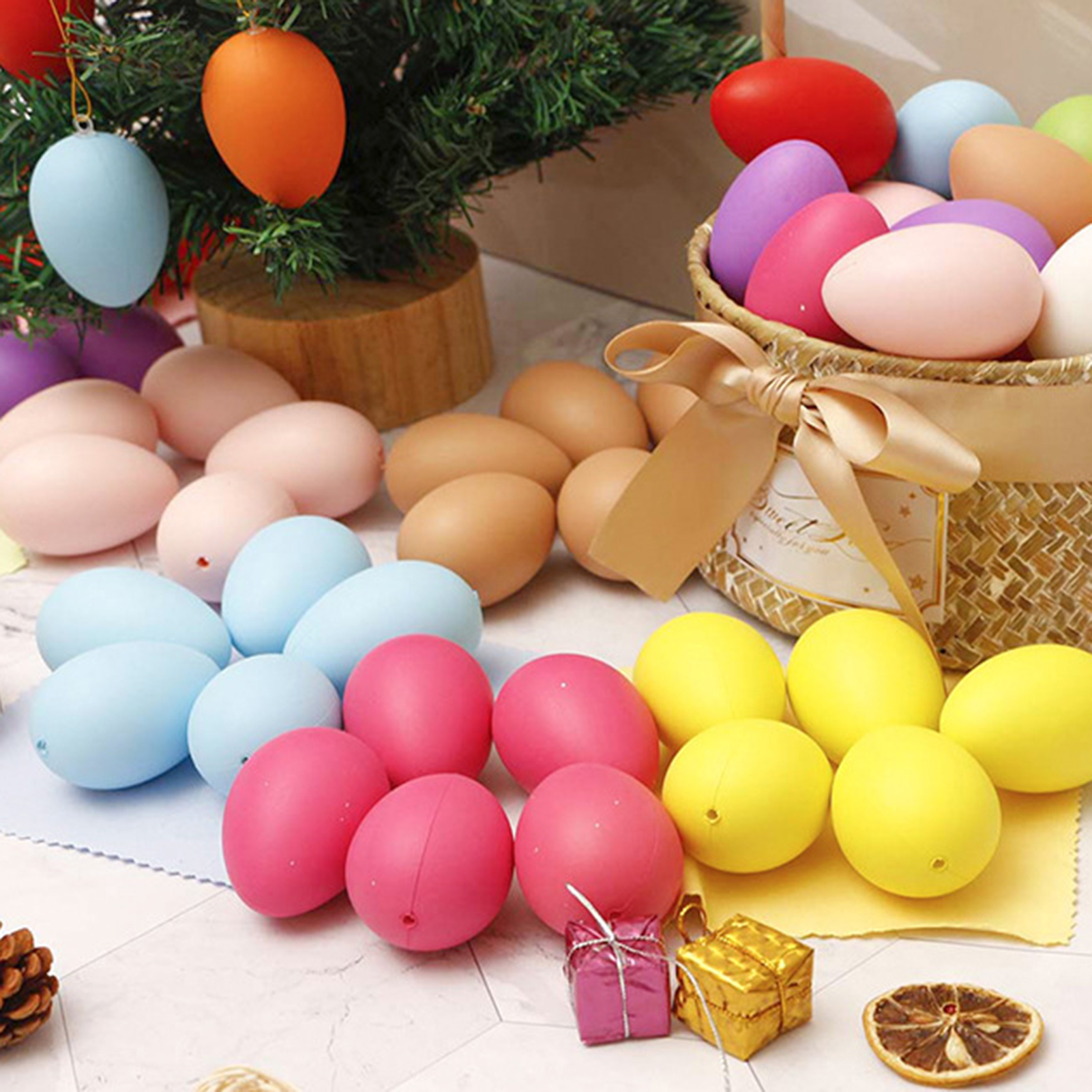 Opvise 1 Set Easter Eggs Random Color Smooth Surface Realistic Reusable 100 Pieces DIY Colorfast Create Atmosphere Easter Eggs Pendants Easter Supplies A