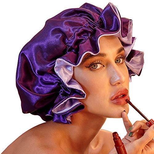 Satin Bonnet for Natural Hair Bonnets for Black Women Silk Bonnet for Curly Hair Cap for Sleep Silk Hair Wrap for Sleeping (X-Large, Purple) - Satin Bonnet for Natural Hair Bonnets for Black Women Silk Bonnet for Curly Hair Cap for Sleep Silk Hair Wrap for Sleeping (X-Large, Purple) -