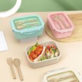 thumbnail image 6 of Straw Bento Box Microwave Lunch Container with Fork Spoon Compartments Reusable Plastic Low-Calorie Meal Prep Box for Campus Office Workers Home Use, 6 of 9