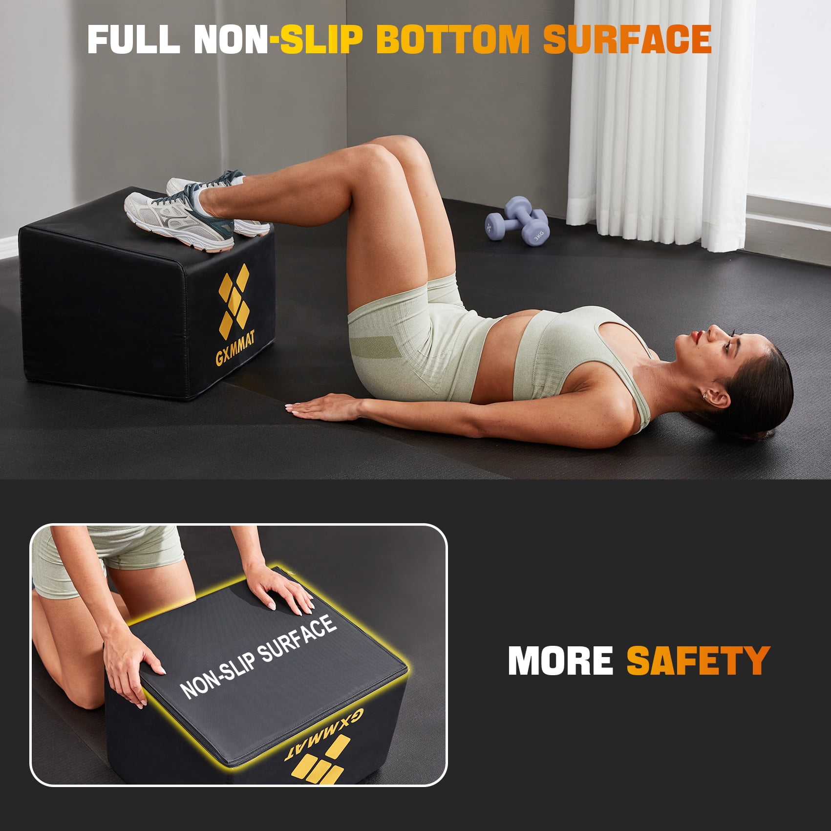 GXMMAT Multi-Functional Hip Thrust Bench with Non-Slip Base, Home Gym Equipment for Glute Bridge, Squats, Push-Ups & Abs