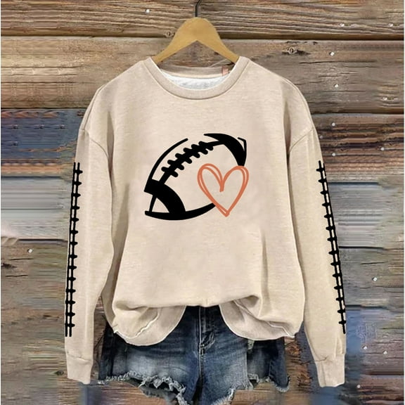 Sweatshirts For Women Trendy Teen Girls Graphic Rugby Print Long Sleeve Pullover Top Loose Fit Hoodies 2024 Winter Outfits Fashion Clothes Beige XXL