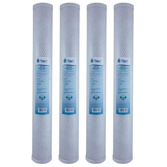 Tier1 5 Micron 20 Inch x 2.5 Inch | 4-Pack Whole House Activated Carbon Block Water Filter Replacement Cartridge | Compatible with Pentek EP-20, 155529, CEP-20E, CB-25-2005, Home Water Filter