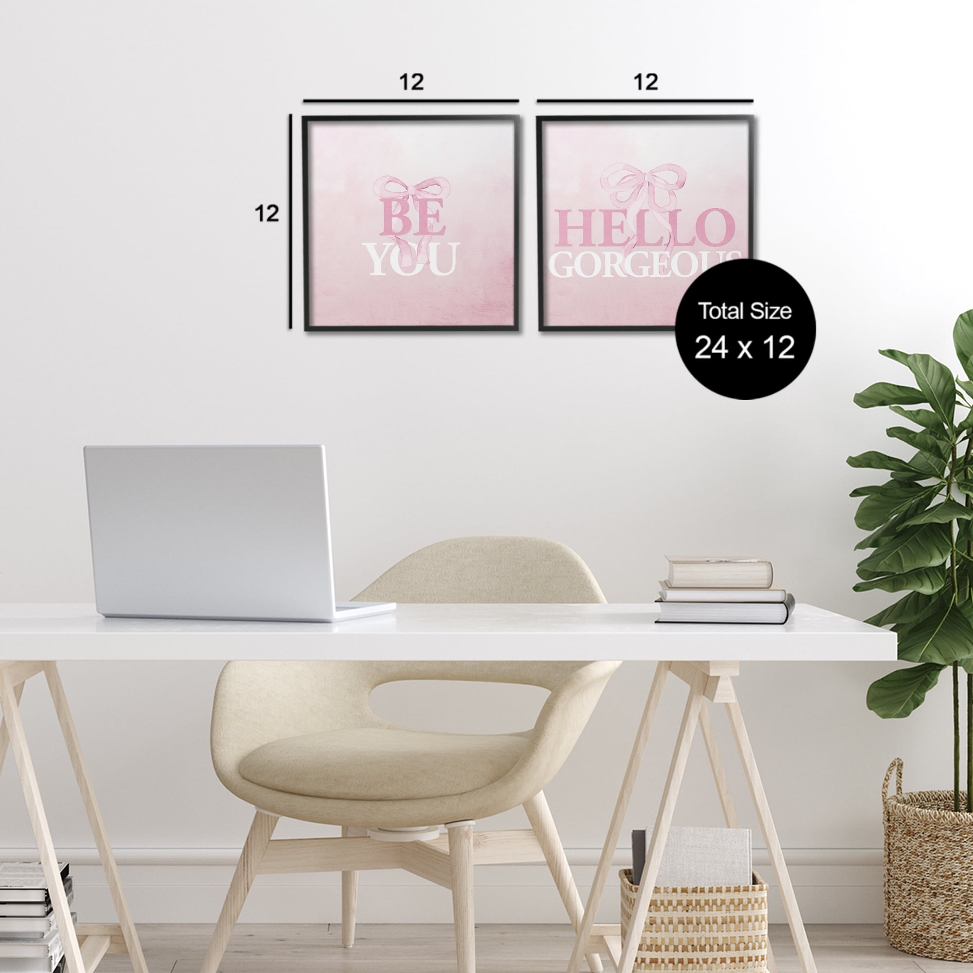 Pink Feminine Empowerments 2 Piece Black Framed Giclee Art Set, design by Kim Allen