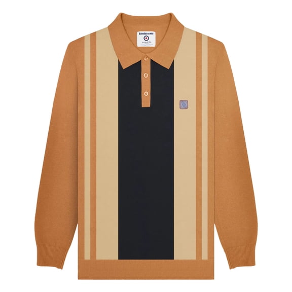 Lambretta Mens AW24 Vintage Panelled Long-Sleeved Polo Shirt