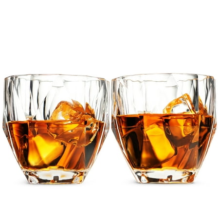 ShopoKus European Style Cocktail and Whiskey Glass Set of 2 - With Magnetic Gift Box - Aristocratic diamond Design Whiskey Glasses 8 Oz. - for Liquor Alcohol Bourbon Scotch & Old fashioned (Old Fashioned Drink Best Whiskey)