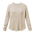 thumbnail image 4 of VISALY Ribbed Long Sleeve Sweater Shirts Lightweight Crewneck Pullover Sweater Cute Fall Business Dressy Casual Work Tunic Tops Cozy Knit Pullover Blouses Fall Outfits Trendy Boho Clothing Beige L, 4 of 9