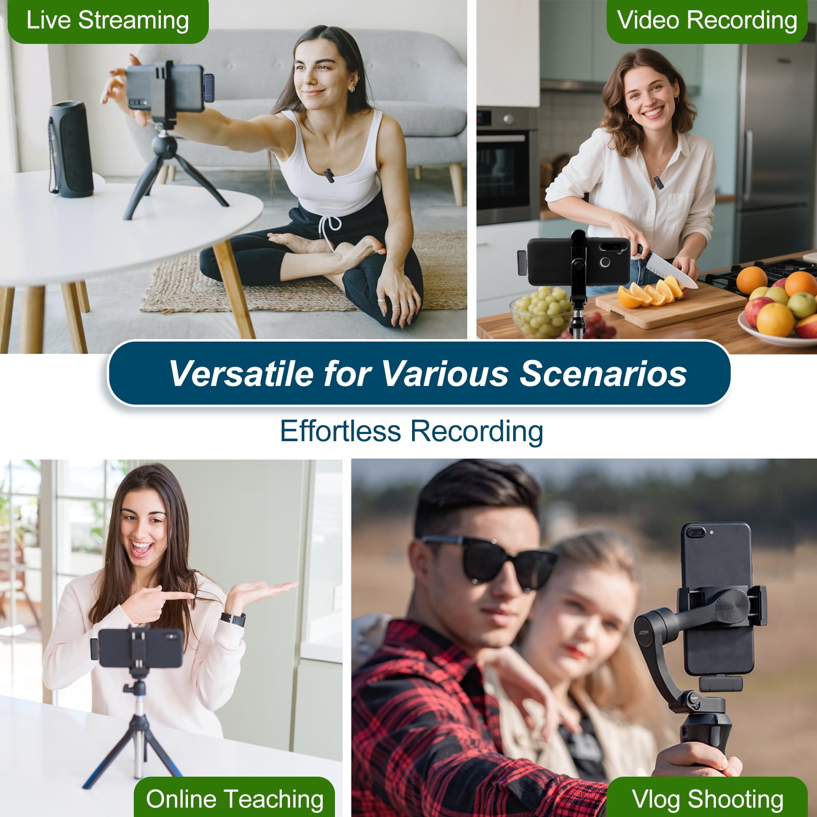 AGCAN Wireless Lavalier Microphone for iPhone and Android, 60H Battery Life with Charging Case, Lapel Microphone with Noise Reduction, Clip On Mini Mic for Video Recording, Interviews, Vlog