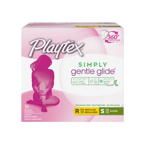 Playtex Simply Gentle Glide Tampons, Unscented, Regular/Super, 36 Ct