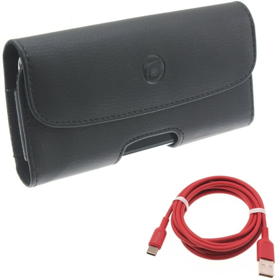 Case Belt Clip w 6ft USB-C Cable for Samsung Galaxy S21,S20 - Leather Holster Cover, Red Charger Cord Power