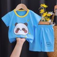 thumbnail image 2 of KPOPLK Toddler Little Boys Clothes Summer Baby Boy 1t 2t 3t 4t 5t Short Sleeve T-Shirt Shorts Set Summer Outfits(3-9 Months,Blue), 2 of 4