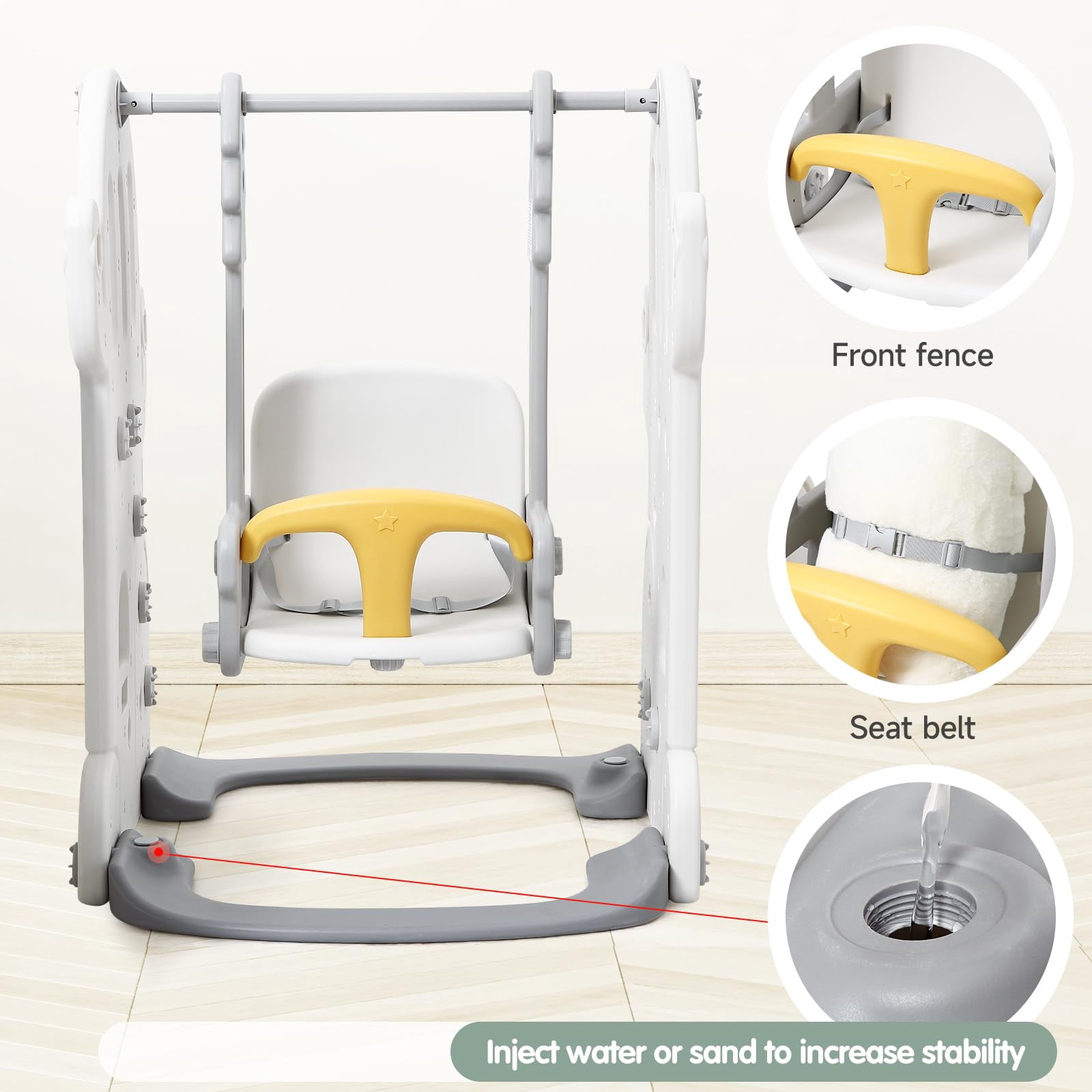 2025 New 7-in-1 Indoor Slide and Swing Set, Baby Playground Set with Basketball Hoop Soccer Golf Ring Toss Game, Indoor Outdoor Playground for Toddlers 1-6 Kids
