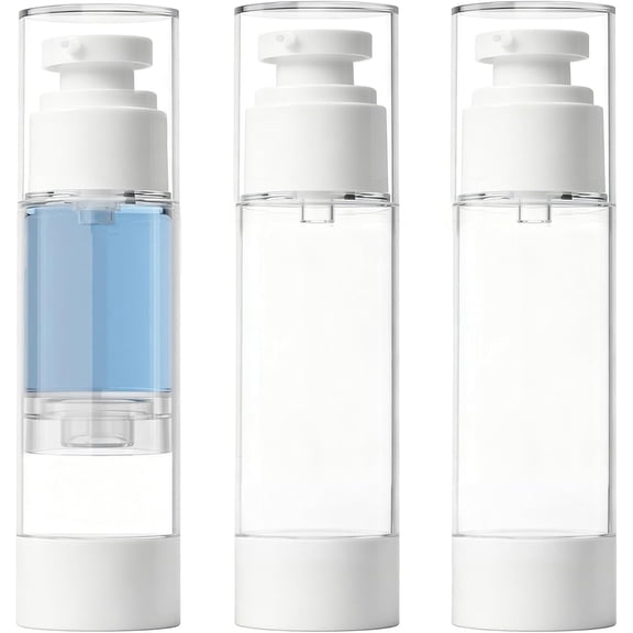 ACDANC 2.7Oz/80Ml Airless Pump Bottles, 3 Pack Lotion Dispenser Travel Size Pump Bottles, Vacuum Cosmetic Travel Bottle for Lotion, Creams, Foundation, Cosmetic, with Labels, Wooeden Stick