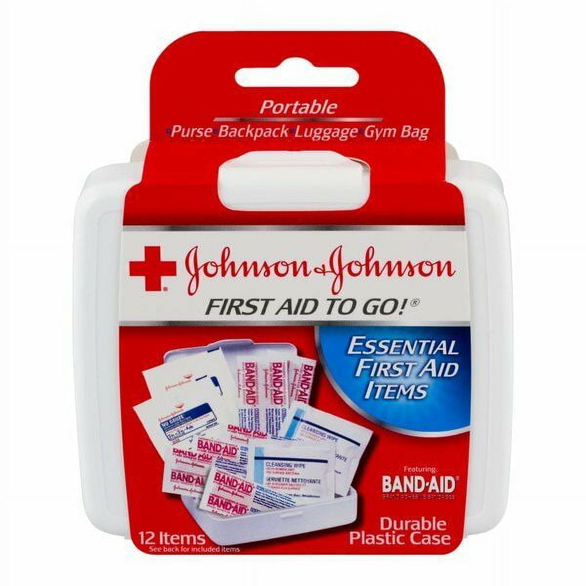 Johnson & Johnson Essential First Aid Items, Durable Plastic Case 12 ct