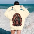 thumbnail image 2 of NinXxx Women's Word Graphic Hoodie Sweatshirt Long Sleeve Pullover Top Beige M, 2 of 5
