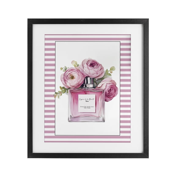 Rosy Pink Perfume Bouquet Black Framed Print Under Glass, design by Christine Simpson Art