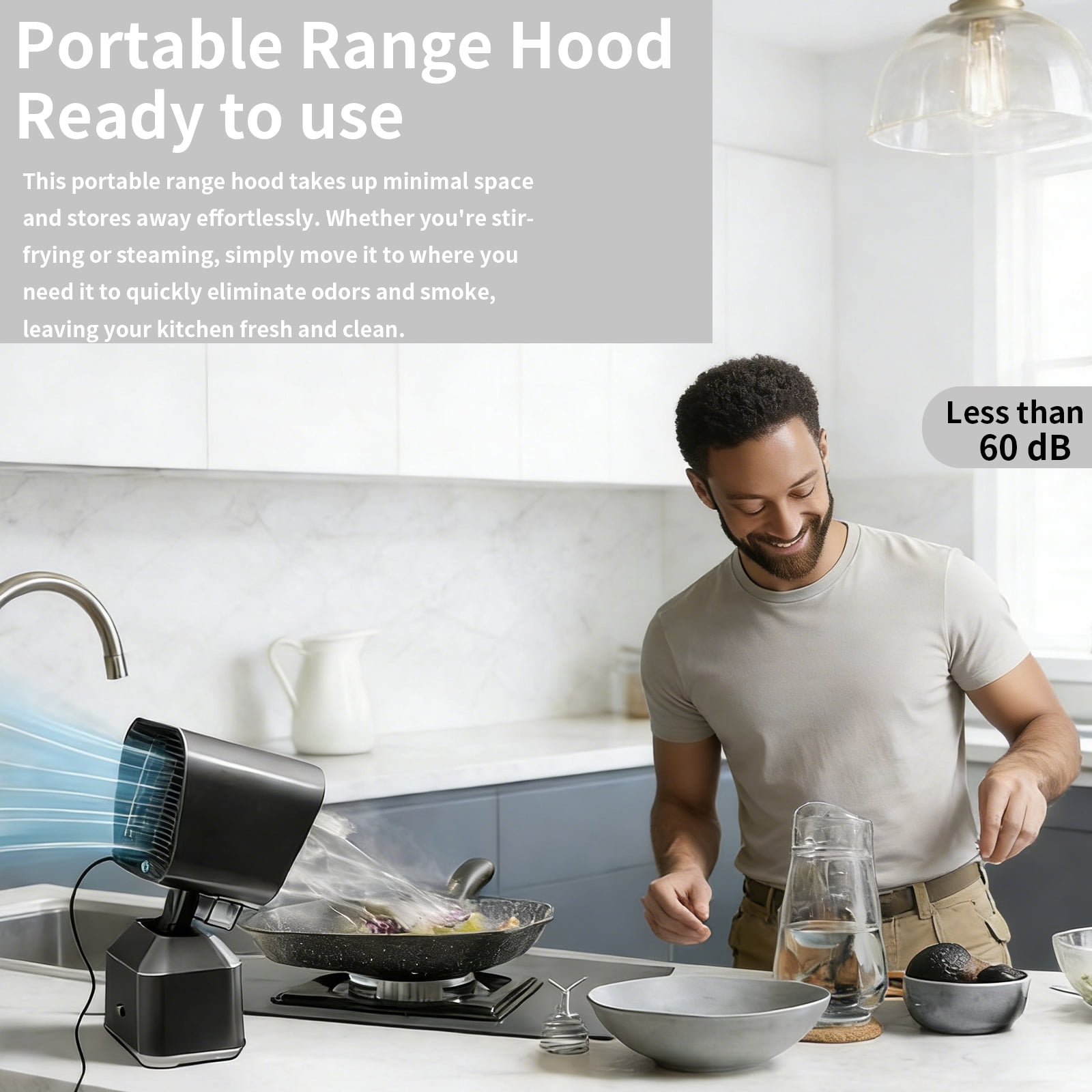 Portable stove range hood, adjustable angle mobile desktop stove range hood, low-noise, maintenance free kitchen exhaust fan, suitable for indoor and outdoor bars
