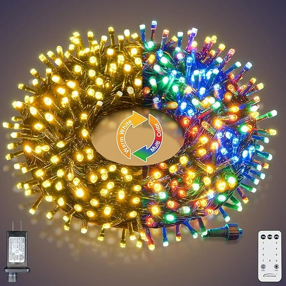 Lightshare 300LED 99FT String Lights 9 Modes 30V Plug in Fairy Lights with Remote Control for Home Garden Yard Christmas Wedding Holiday Party  Decoration, Warm White & Multicolor