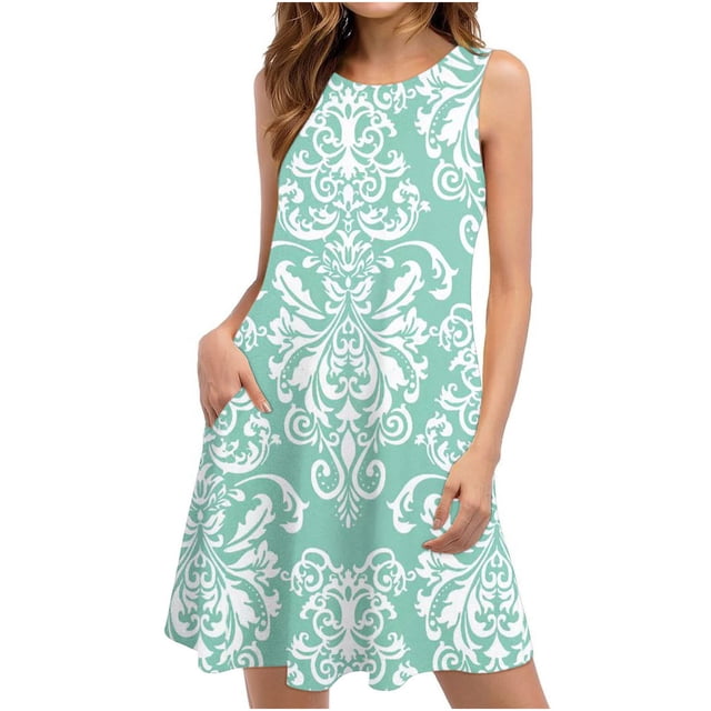 SMihono Robe d'Été Bohème pour Femmes Grande Taille Robes d'Été pour Femmes Plage Florale T-Shirt Robe Décontractée Poches Robe Bohème