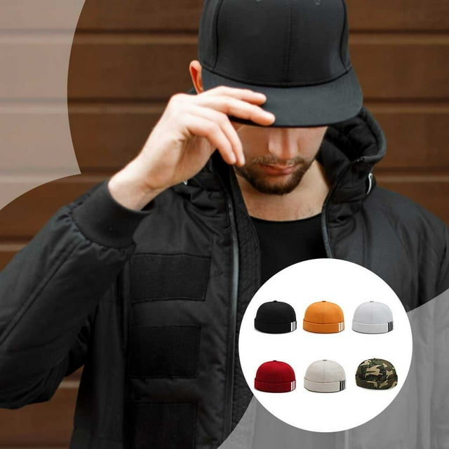 Xingzhi Bonnet de Mode 3 Rayures Imprimé Bonnet de Marin Style INS Chaud Casquettes Docker Élégantes Sans Bord Rond pour Jaune