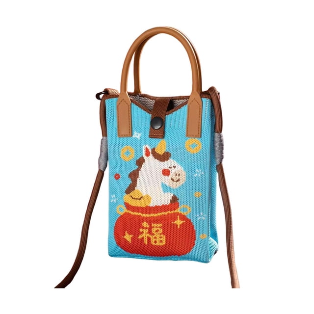 Mini bolso de punto para teléfono, compacto y cómodo para mujeres y niñas, bolso de mano con dibujos animados. Bolsa de la suerte