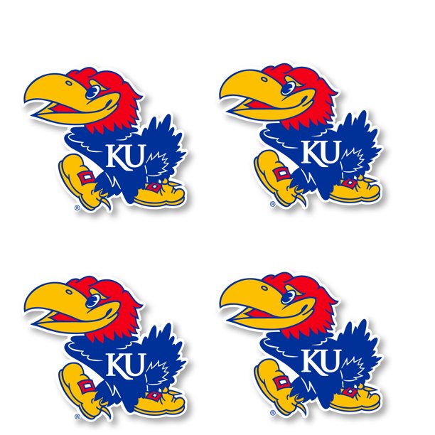 Kansas Jayhawks 4 Inch Vinyl Mascot Decal Sticker 4Pack
