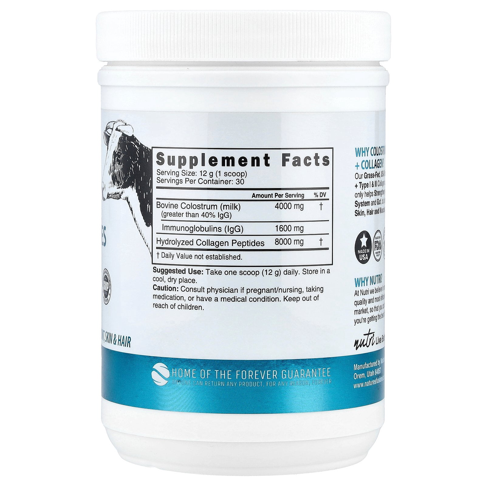 Nutri Colostrum+ Collagen Peptides, Powder, Unflavored - 12.7 oz