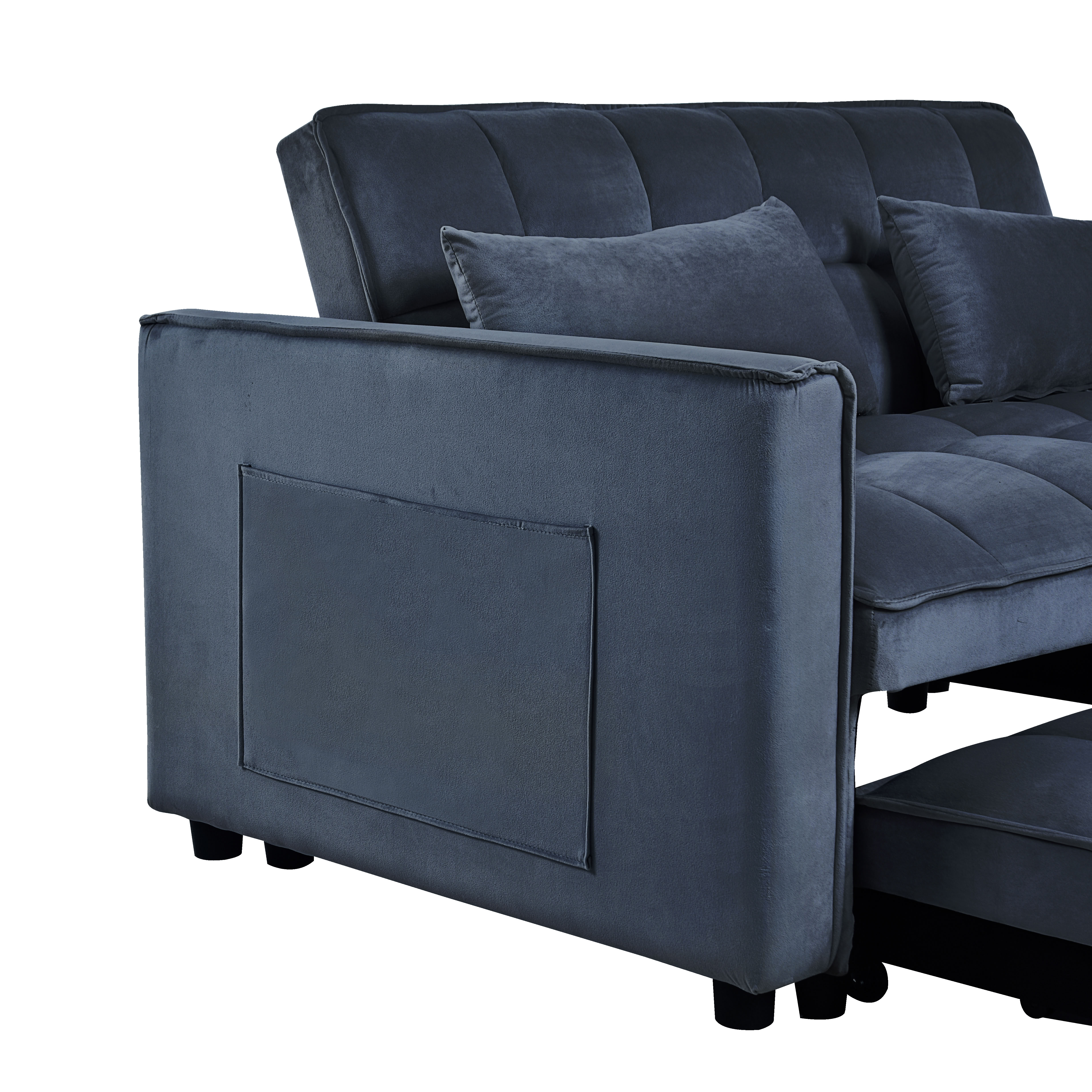 MAYEERTY 3-in-1 Velvet Convertible Sleeper Sofa Bed with Adjustable Backrest Pull-Out Couch for Living Room Apartment Small Space