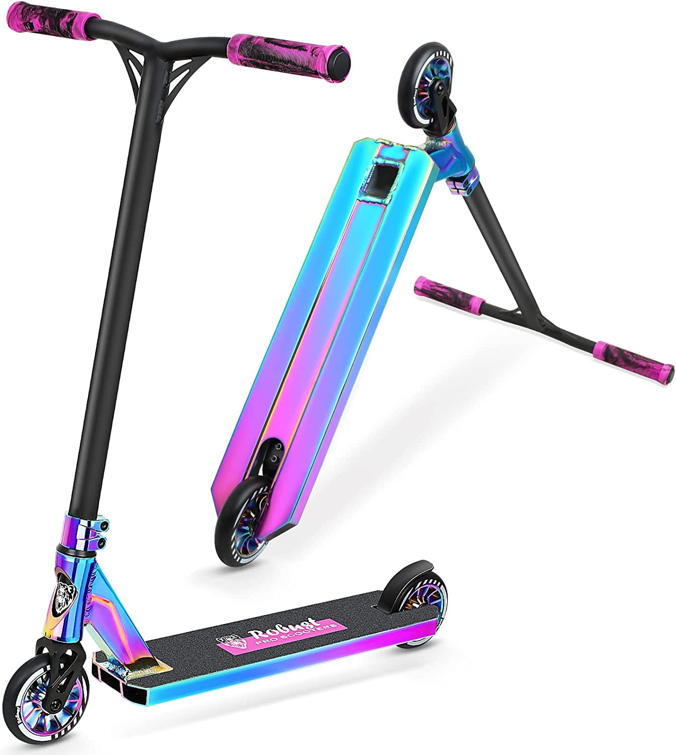 Pro Scooter, Trick Scooters for Teens Adults and 8 Years Up Kids Aircraft Aluminum Oil Slick Freestyle Stunt Scooter - Complete Beginner and Intermediate Scooter(Neo Chrome) - Walmart.com