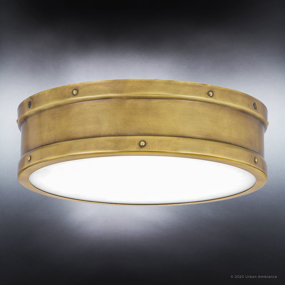 Luxury Craftsman Indoor Ceiling Light, 3.50''H x 12.75''W, with Vintage Style Elements, Antique Design, Rustic Brass Finish and Weathered Brass Steel Shade, UQL4170