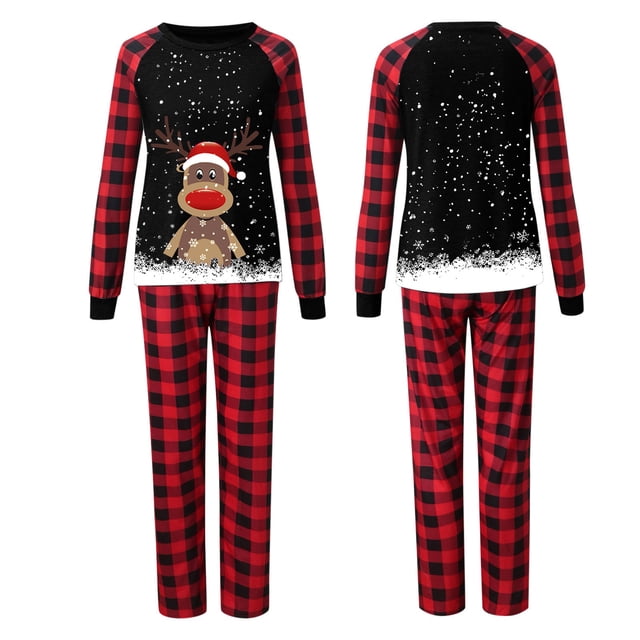 LSLJS Christmas Family Pajamas Matching Sets, Parent-child Attire Christmas Suits Patchwork Plaid Printed Homewear Round Neck Long Sleeve Pajamas Two-piece Mom Sets for Holiday Xmas Sleepwear Set