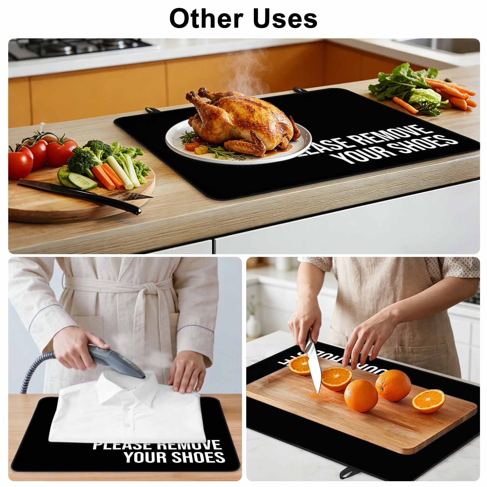 Black Stove Top Cover for Electric Stove, Heat-proof & Non Slip Glass Top Stove Cover Protector, Funny Letters Please Remove Your Shoes Kitchen Flat Cooktop Rubber Mat 24x21 Inches