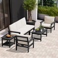thumbnail image 4 of FUNDAZE Oversize 5 Pieces Patio Furniture Sets, Waterproof HDPE Frame Outdoor Conversation Sets Perfect for Patio, Poolside & Backyard, Black Frame with Khaki Cushion, 4 of 11