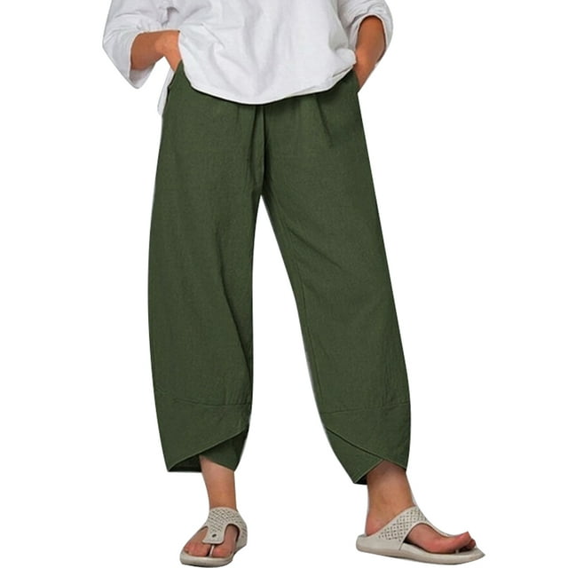 Mialoley Women Ninth Pants, Solid Color Middle Waist Loose Casual Trousers