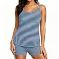 thumbnail image 2 of Two Piece Tankini Swimsuits for Women Striped Tummy Control Bathing Suit with Shorts Athletic Swimwear, M, 2 of 6