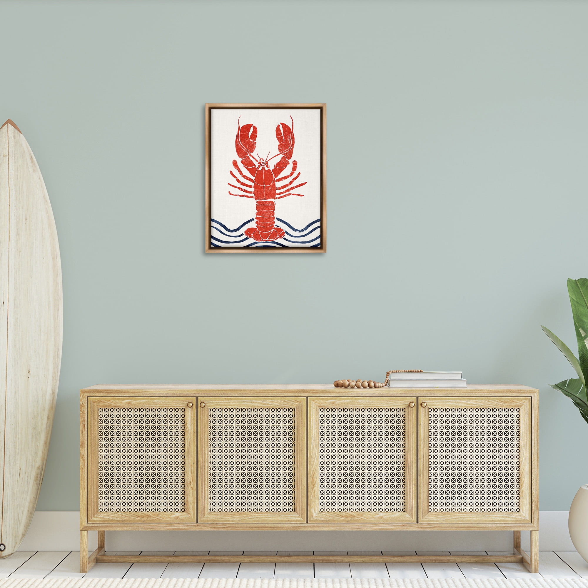 Stupell Industries Modern Lobster with Waves Animals & Insects Painting Brown Floater Framed Canvas Art Print Wall Art, 25 x 31
