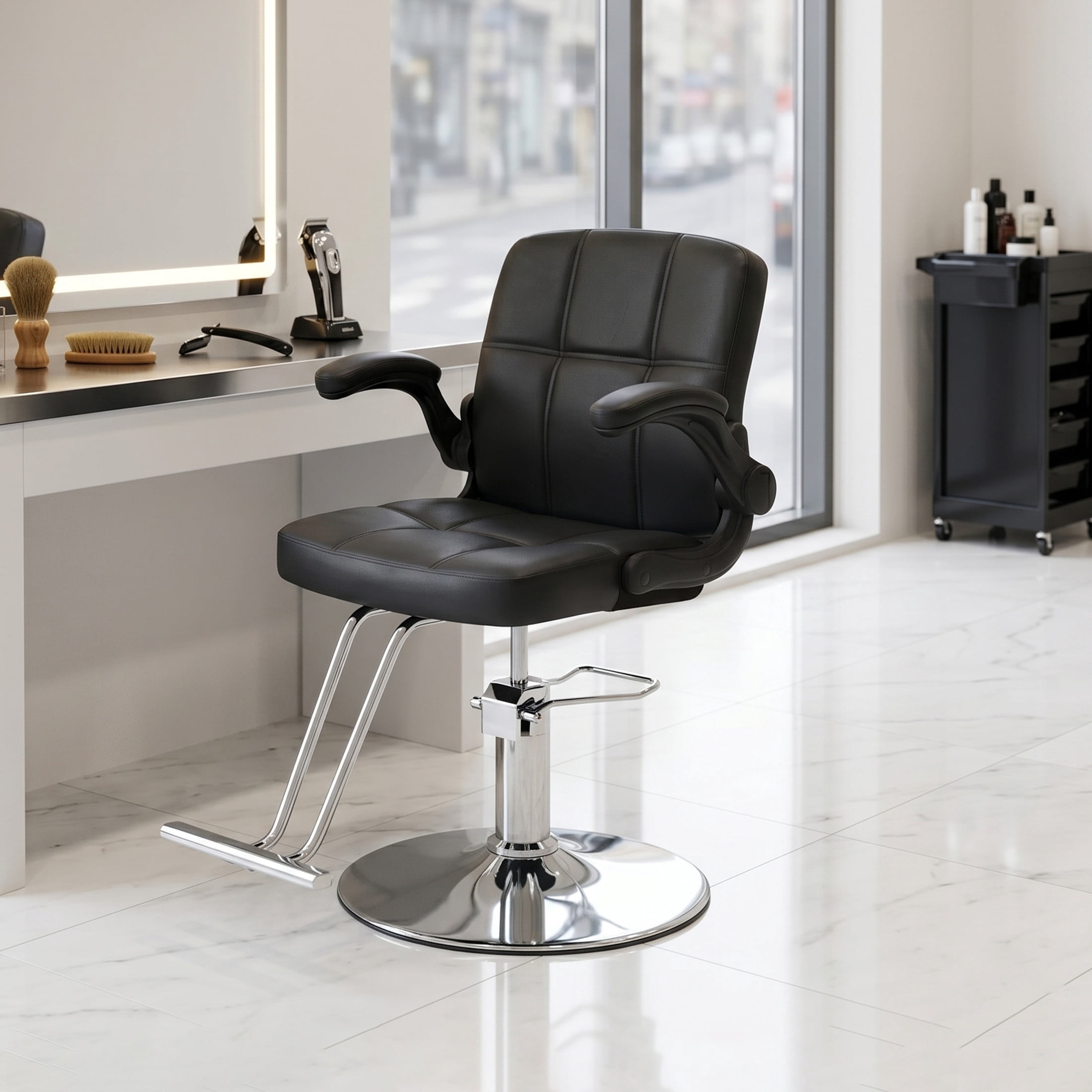 Noble House Hydraulic Height Adjustable Salon Styling Chair, 360° Swivel Barber Chair, Black