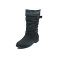 thumbnail image 1 of MAWCLOS Chaussures d'Hiver pour Femmes en Cuir Souple, Bottes Mi-Mollet Confortables avec Boucle de Ceinture, Bout Rond, Extérieur, Noir 7, 1 of 2