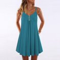 thumbnail image 1 of POINTERTECK Women Sleeveless Spaghetti Strap Double Breasted Plain Shift Dress, 1 of 6