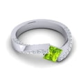 thumbnail image 3 of Diamond-Capitals 1.20 Carat Princess Cut Peridot Gemstone & Natural Diamond (F-G/VS1) Trendy Wedding Ring for Fiancee 14K White Gold Size 8, 3 of 8