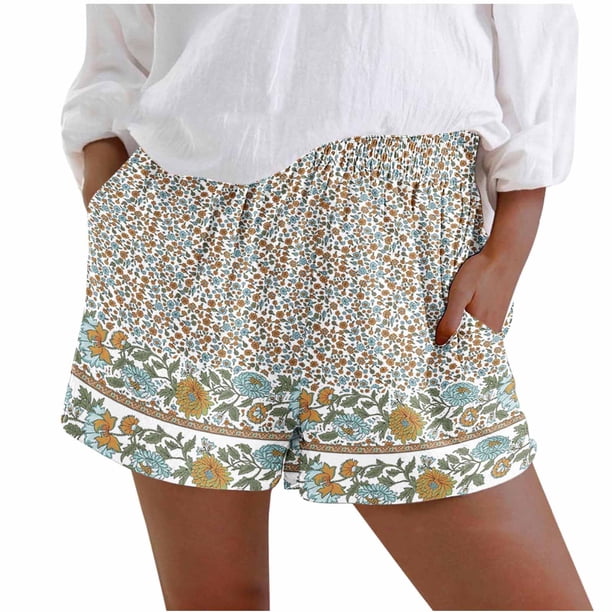 Moda Deporte Yoga Pantalones Impreso Mediados de Cintura Alta Bolsillos Activos Pantalones Cortos Pantalones Sueltos Pompotops ulkah936751