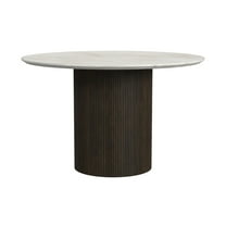 Sutton Round Dining Table with White Faux Marble Top in Dark Brown
