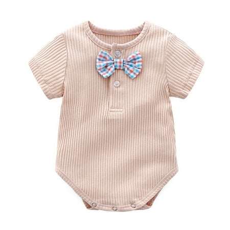 

Rovga Baby Girl Bodysuits Unisex Solid Spring Summer Ribbed Short Sleeve Bow Tie Romper Bodysuit Clothes